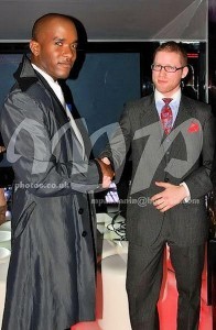 Phoenix James Winner of Fashion TV Best Male Model Award pictured with menswear tailor and designer Aaron Ray Dowie