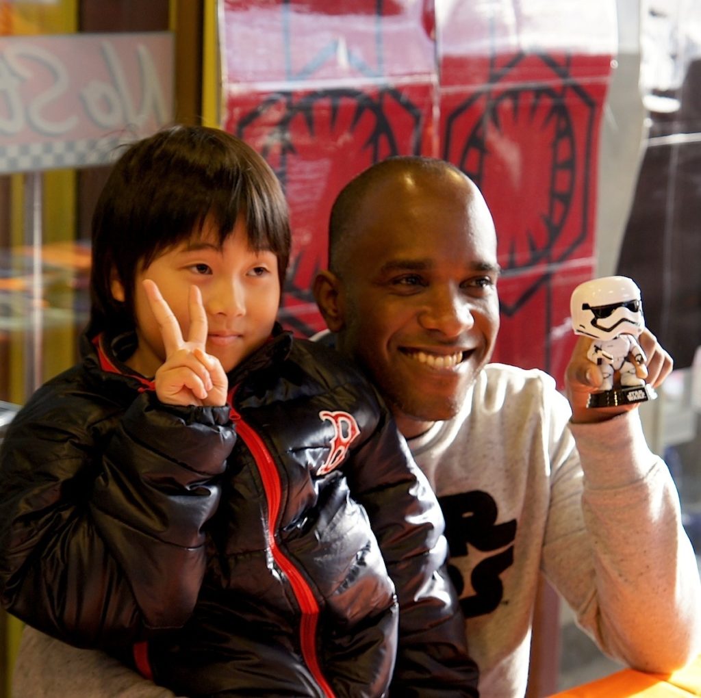 First Order Stormtrooper Actor Phoenix James at Monster Japan Toy Store in Tokyo