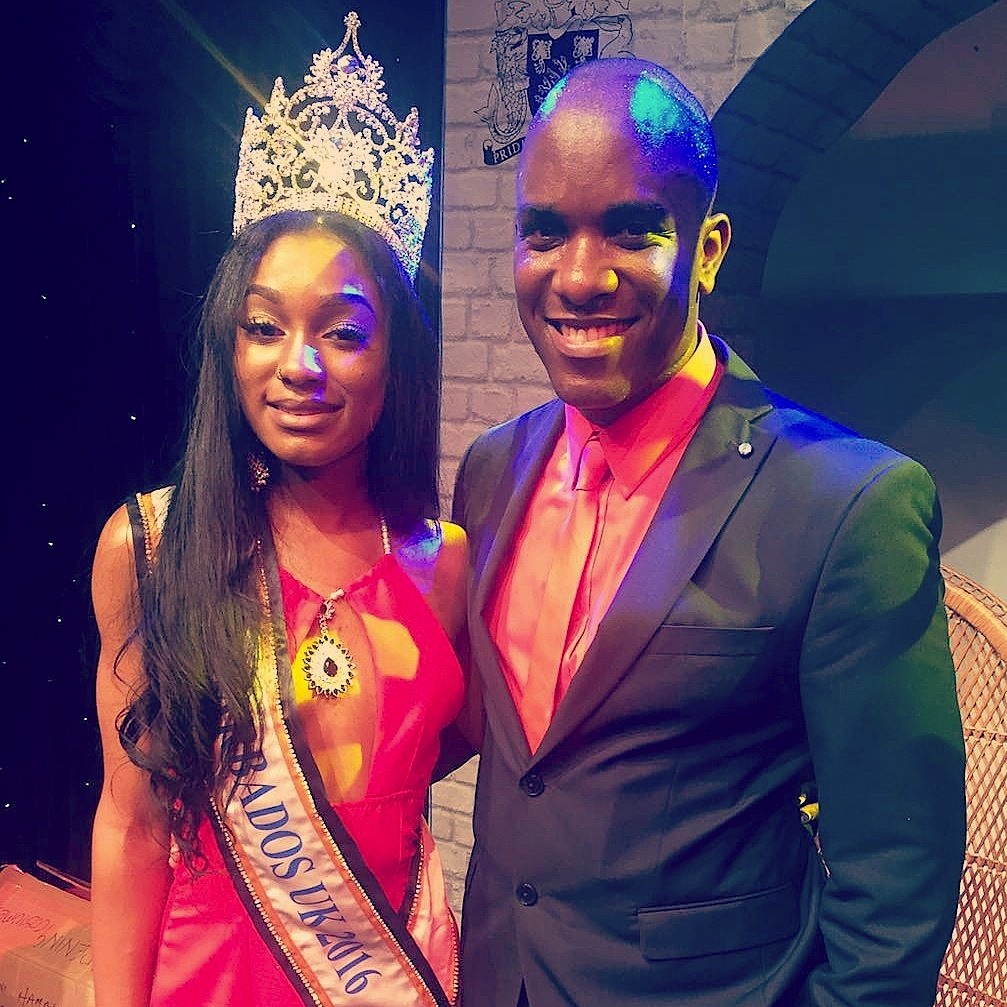 Miss Barbados UK 2016 Winner - Miss Shereé Miller with Phoenix James - An Official Judge for Miss Barbados UK 2015 & 2016