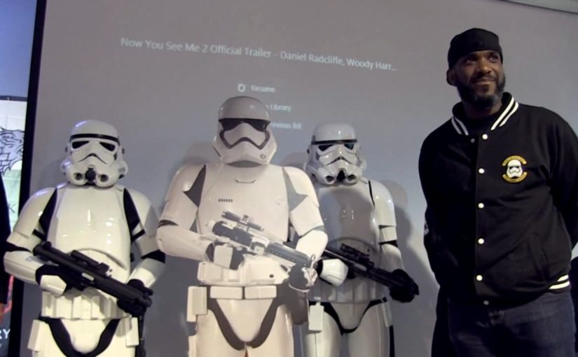 Phoenix James autographs a First Order Stormtrooper for charity auction