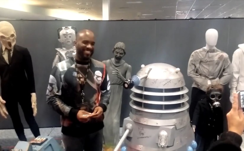 Phoenix James autographs Dalek from original Doctor Who TV Show