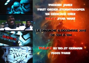 Phoenix James - First Order Stormtrooper Actor in Star Wars The Force Awakens at Pulps Toys Paris France