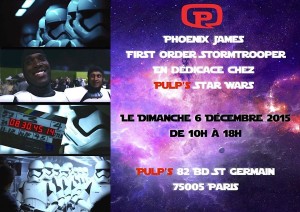 Phoenix James - First Order Stormtrooper - Actor in Star Wars The Force Awakens in Paris, France at Pulp's Toys