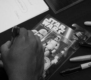 Phoenix James - Star Wars The Force Awakens First Order Stormtrooper Actor Autograph Signing at Pulp's Toys in Paris, France 3 Episode 7 8 9 VII VIII IX